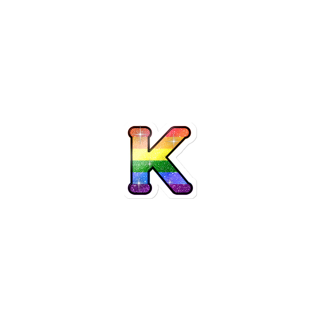 Rainbow Pride sticker with bedazzled glam KWEEN K - kiss-cut glitter-style vinyl LGBTQ+ sticker, UK