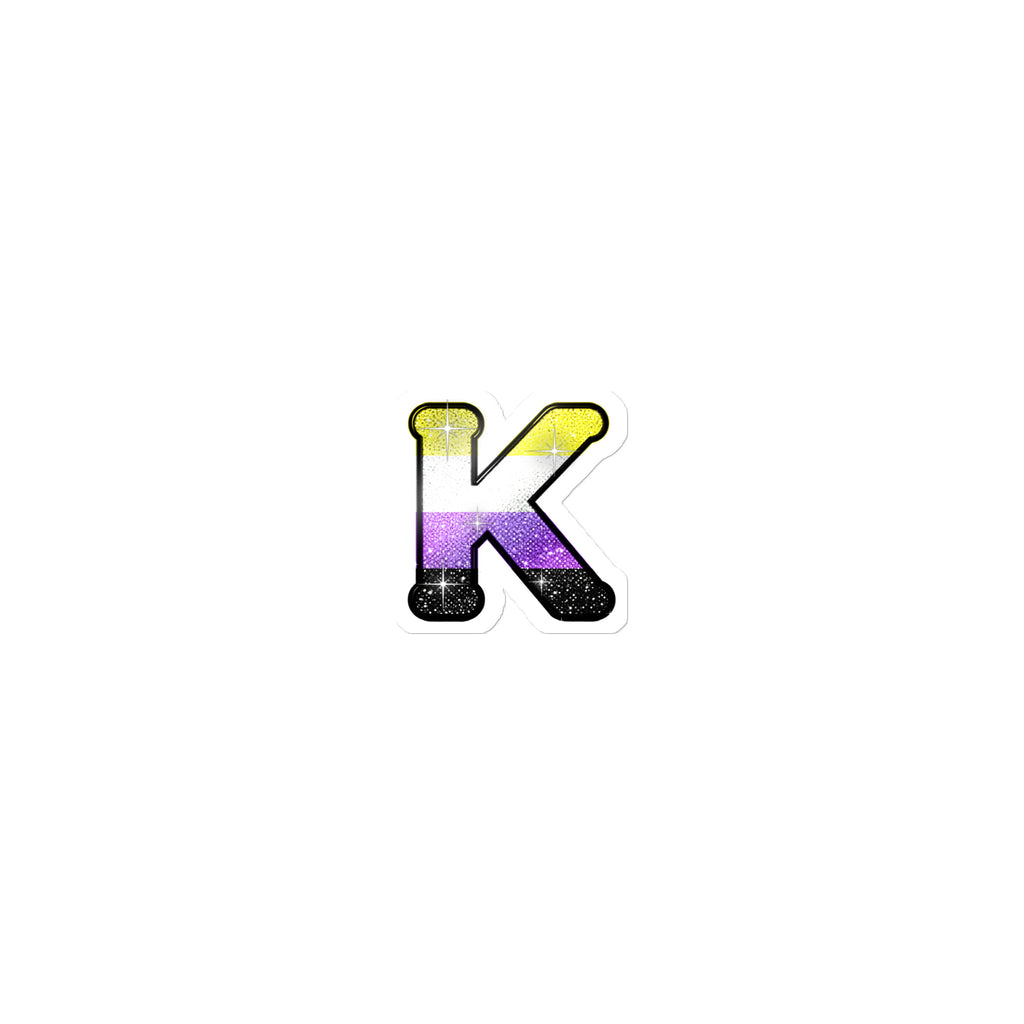 Non-binary Pride sticker with bedazzled glam KWEEN K - kiss-cut glitter-style vinyl LGBTQ+ sticker, UK