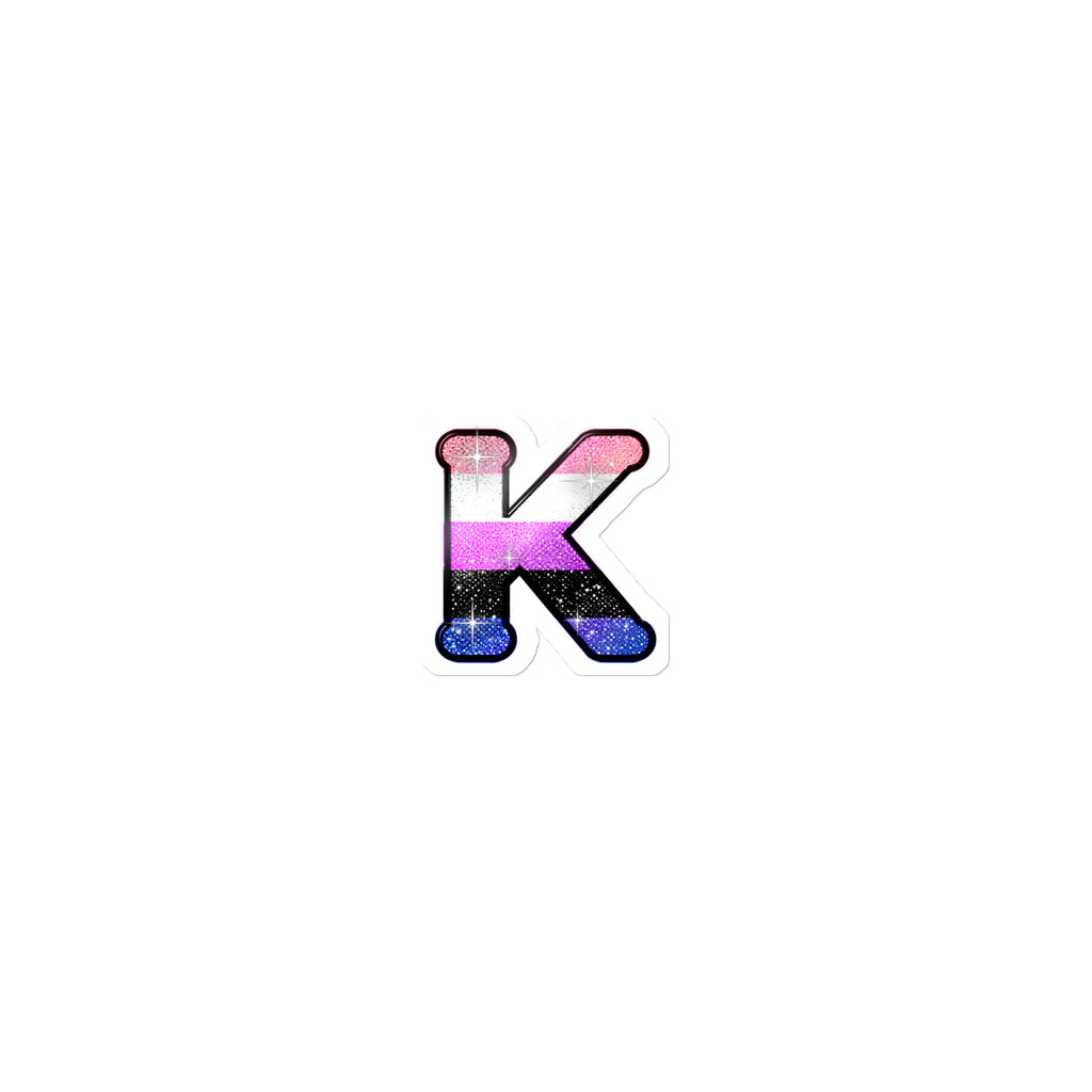 Genderfluid Pride sticker with bedazzled glam KWEEN K - kiss-cut glitter-style vinyl LGBTQ+ sticker, UK