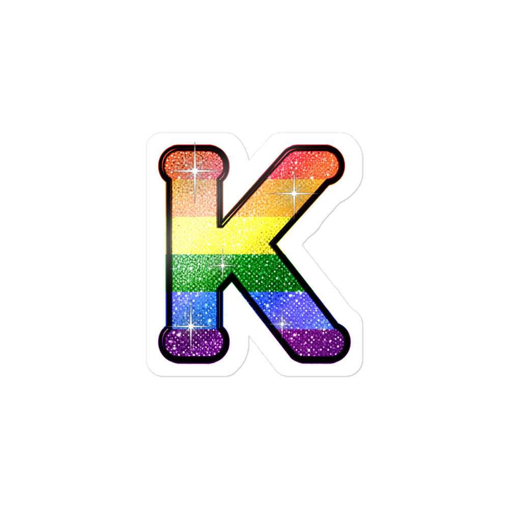 Rainbow Pride sticker with bedazzled glam KWEEN K - kiss-cut glitter-style vinyl LGBTQ+ sticker, UK