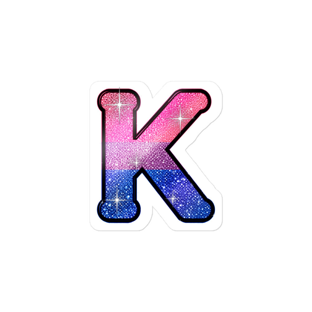 Bisexual Pride sticker with bedazzled glam KWEEN K - kiss-cut glitter-style vinyl LGBTQ+ sticker, UK