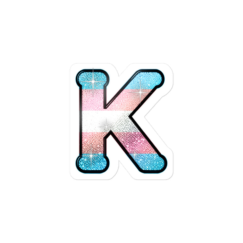 Transgender Pride sticker with bedazzled glam KWEEN K - kiss-cut glitter-style vinyl LGBTQ+ sticker, UK