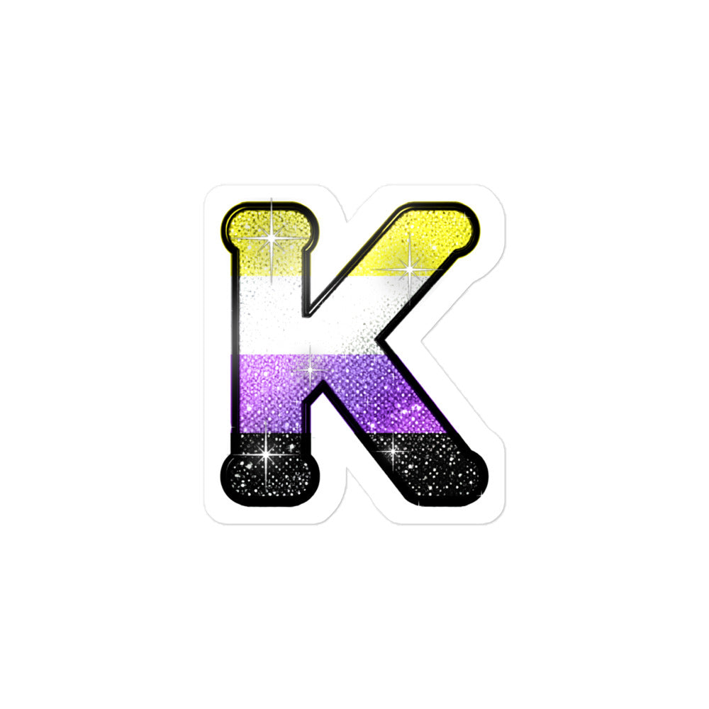 Non-binary Pride sticker with bedazzled glam KWEEN K - kiss-cut glitter-style vinyl LGBTQ+ sticker, UK