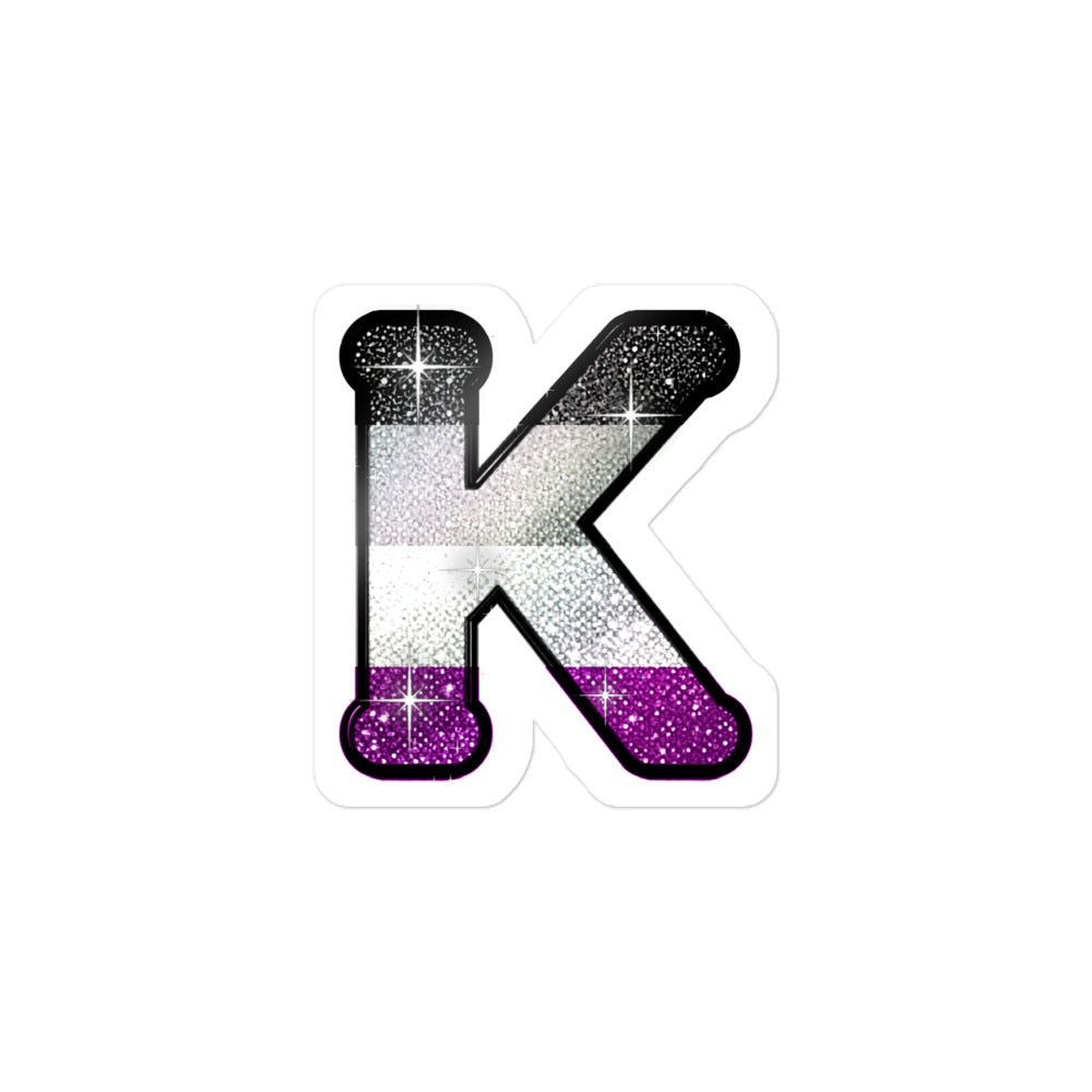 Asexual Pride sticker with bedazzled glam KWEEN K - kiss-cut glitter-style vinyl LGBTQ+ sticker, UK