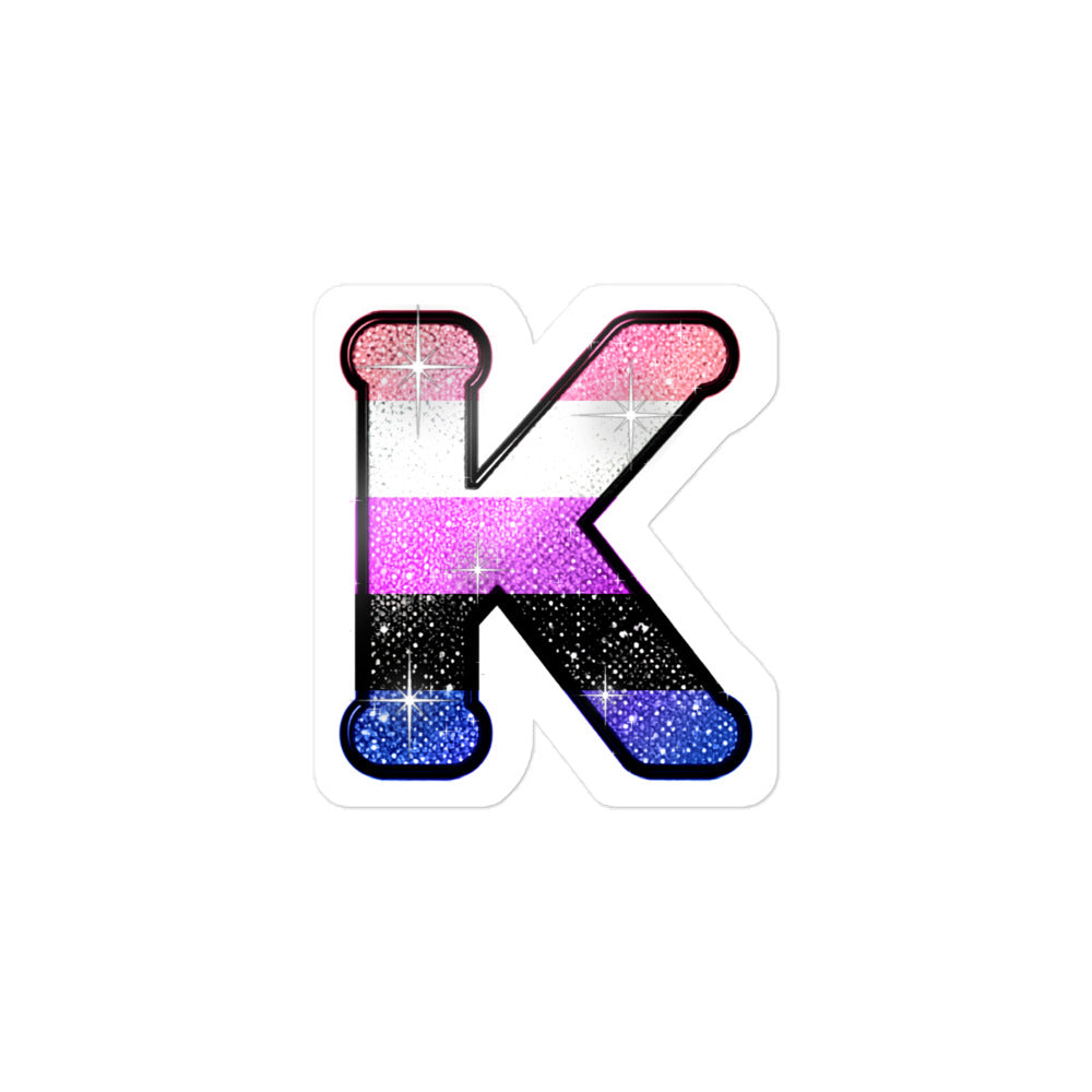 Genderfluid Pride sticker with bedazzled glam KWEEN K - kiss-cut glitter-style vinyl LGBTQ+ sticker, UK