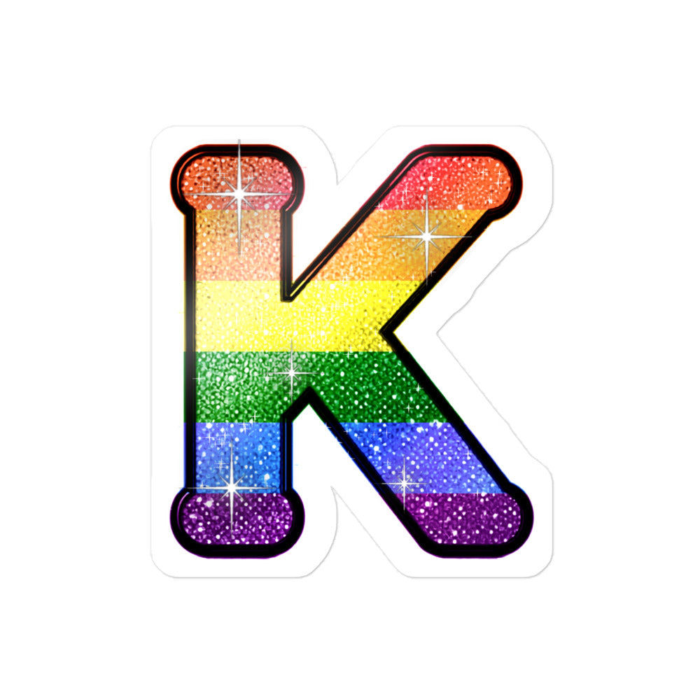Rainbow Pride sticker with bedazzled glam KWEEN K - kiss-cut glitter-style vinyl LGBTQ+ sticker, UK