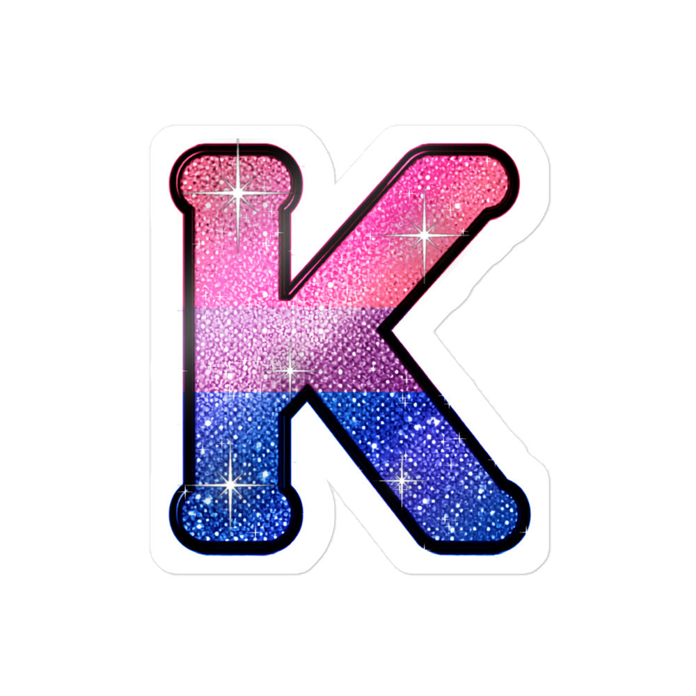 Bisexual Pride sticker with bedazzled glam KWEEN K - kiss-cut glitter-style vinyl LGBTQ+ sticker, UK