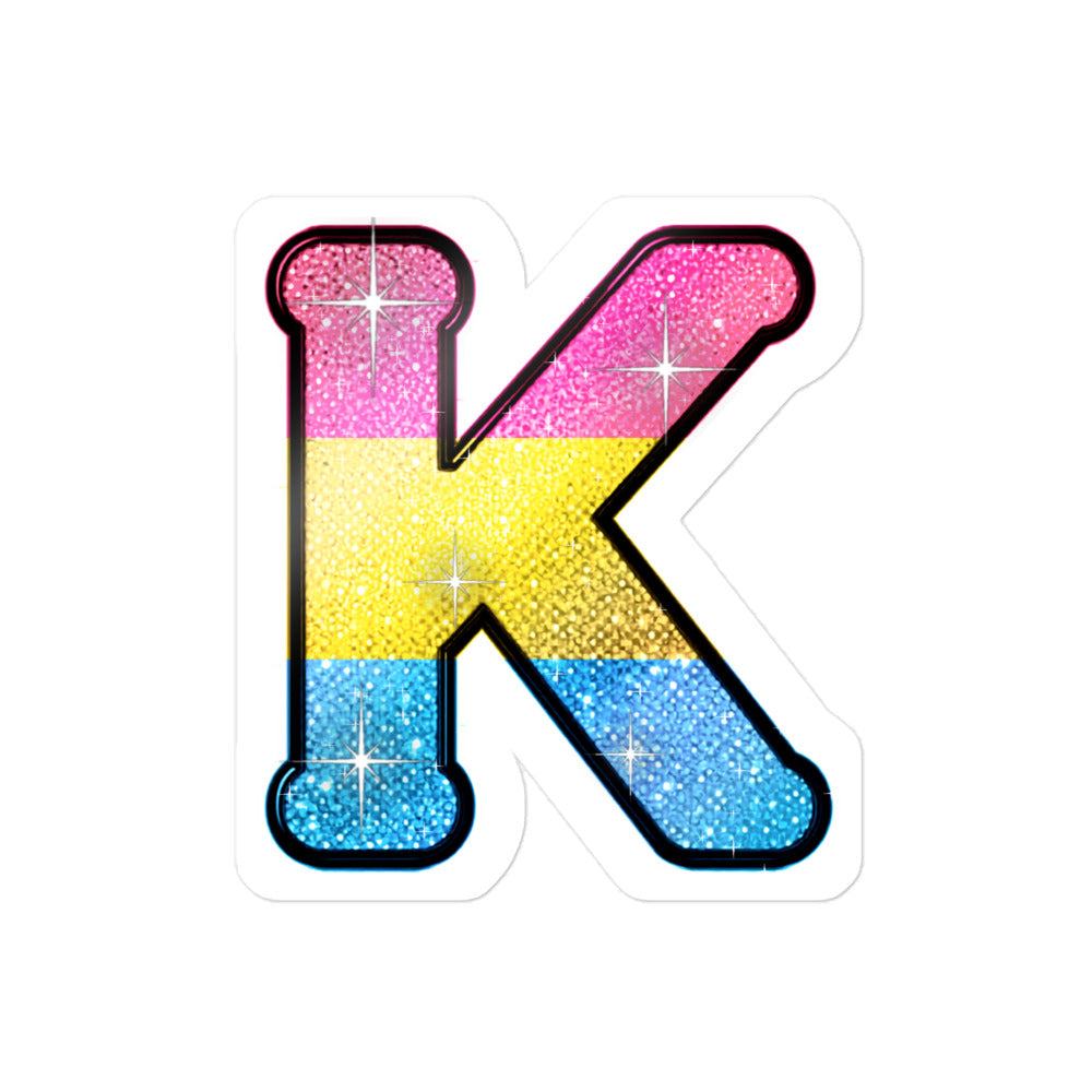 Pansexual Pride sticker with bedazzled glam KWEEN K - kiss-cut glitter-style vinyl LGBTQ+ sticker, UK