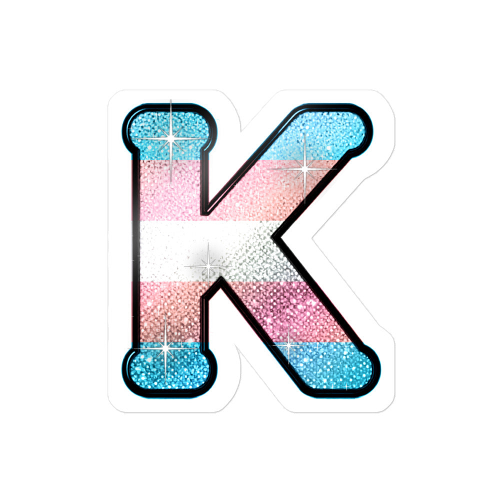 Transgender Pride sticker with bedazzled glam KWEEN K - kiss-cut glitter-style vinyl LGBTQ+ sticker, UK