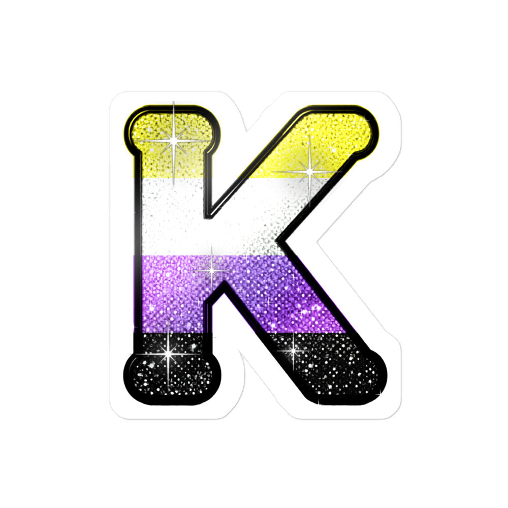 Non-binary Pride sticker with bedazzled glam KWEEN K - kiss-cut glitter-style vinyl LGBTQ+ sticker, UK