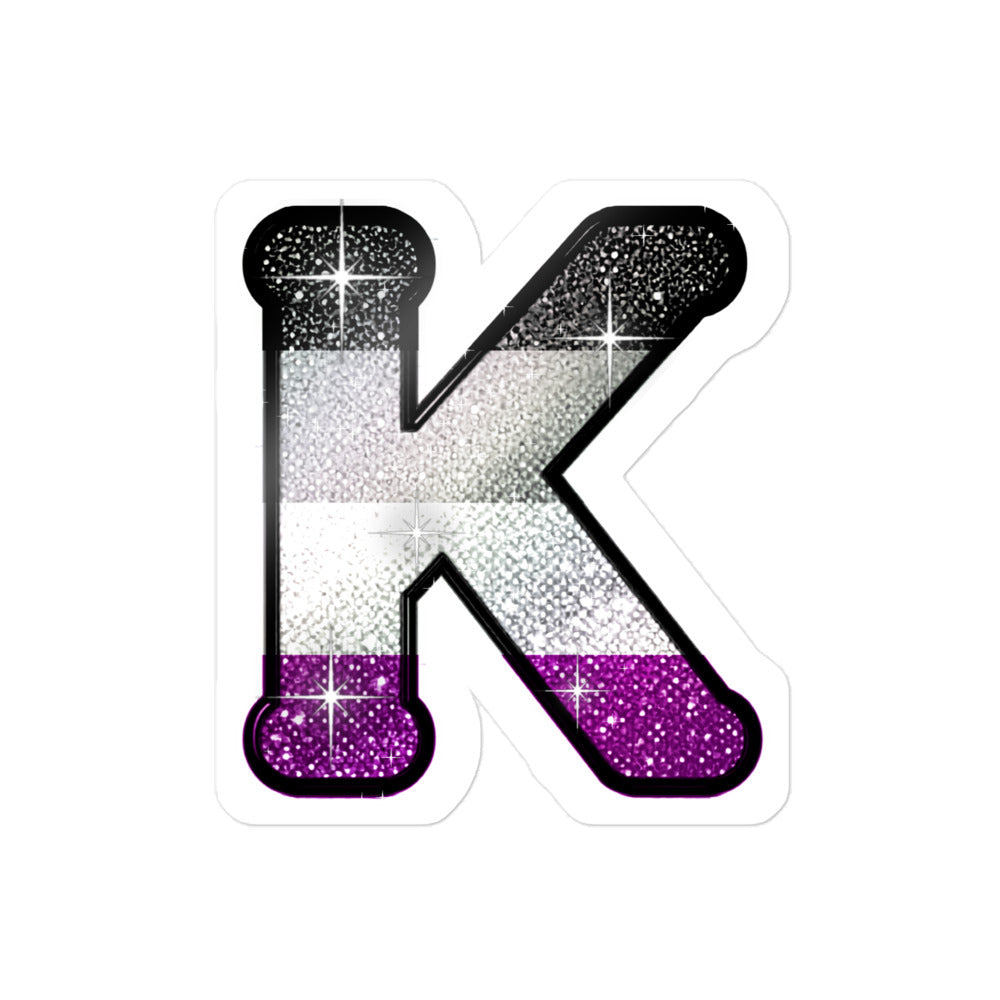 Asexual Pride sticker with bedazzled glam KWEEN K - kiss-cut glitter-style vinyl LGBTQ+ sticker, UK