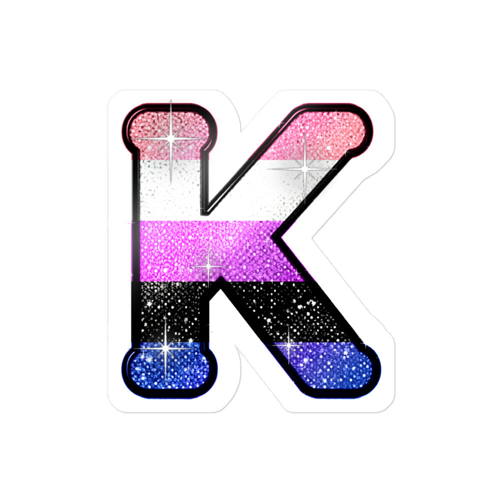 Genderfluid Pride sticker with bedazzled glam KWEEN K - kiss-cut glitter-style vinyl LGBTQ+ sticker, UK