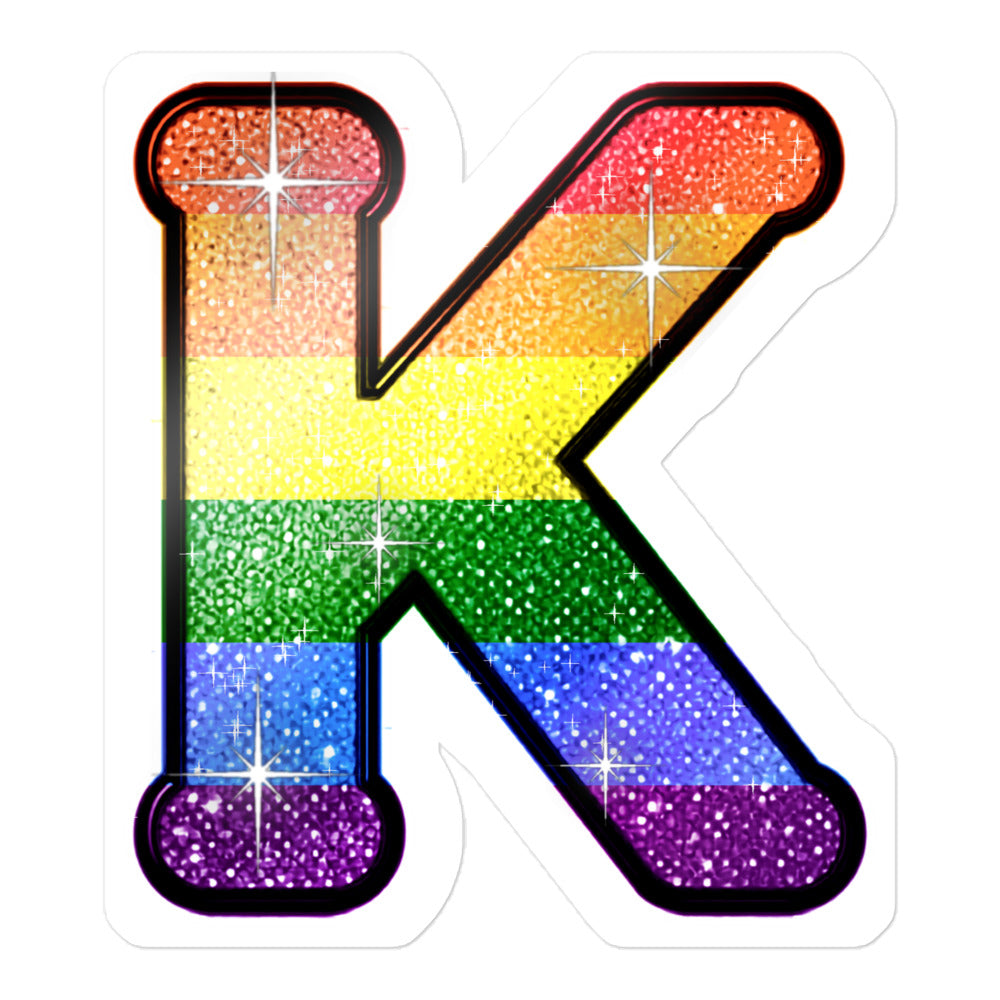 Rainbow Pride sticker with bedazzled glam KWEEN K - kiss-cut glitter-style vinyl LGBTQ+ sticker, UK