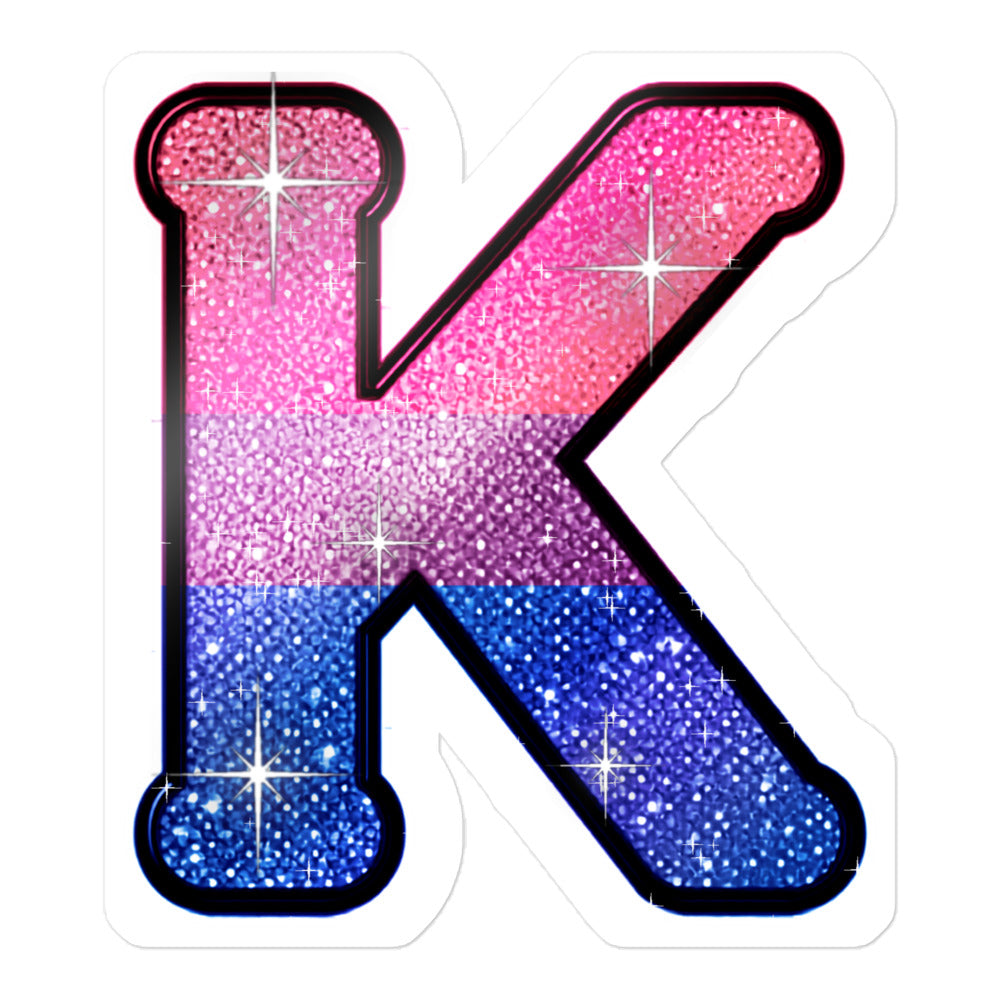 Bisexual Pride sticker with bedazzled glam KWEEN K - kiss-cut glitter-style vinyl LGBTQ+ sticker, UK
