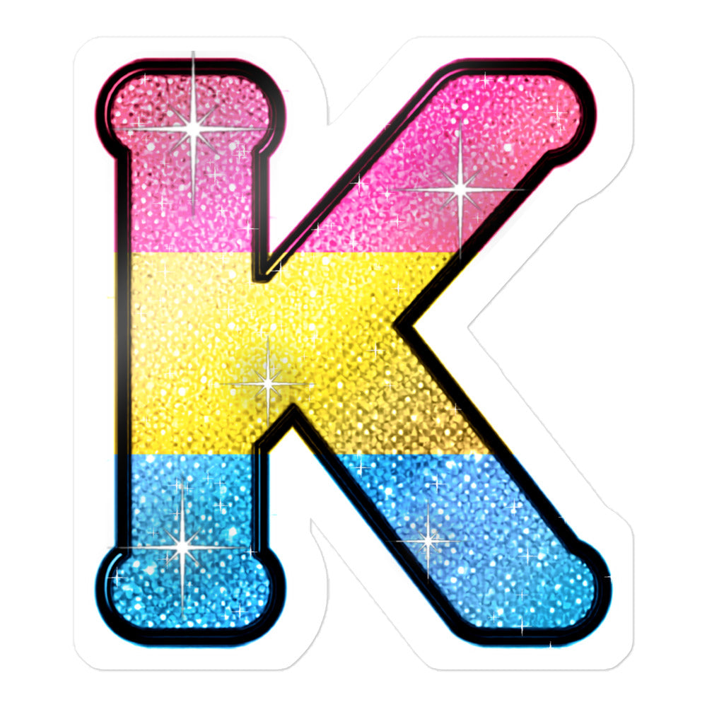 Pansexual Pride sticker with bedazzled glam KWEEN K - kiss-cut glitter-style vinyl LGBTQ+ sticker, UK