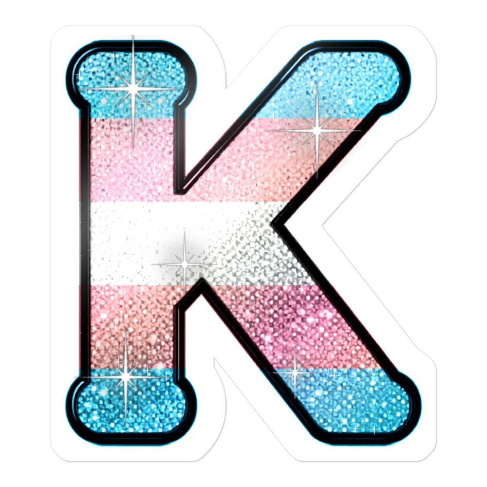 Transgender Pride sticker with bedazzled glam KWEEN K - kiss-cut glitter-style vinyl LGBTQ+ sticker, UK