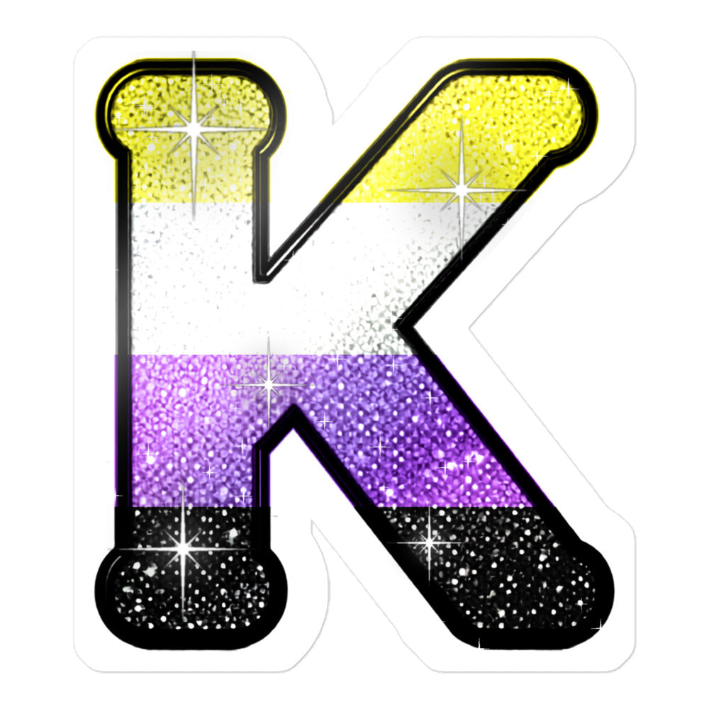 Non-binary Pride sticker with bedazzled glam KWEEN K - kiss-cut glitter-style vinyl LGBTQ+ sticker, UK