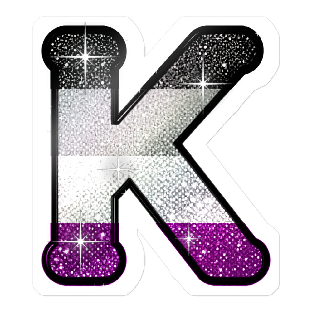 Asexual Pride sticker with bedazzled glam KWEEN K - kiss-cut glitter-style vinyl LGBTQ+ sticker, UK