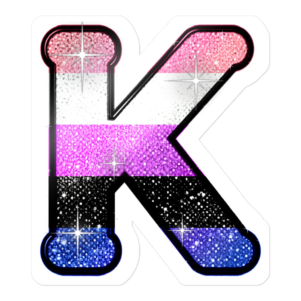 Genderfluid Pride sticker with bedazzled glam KWEEN K - kiss-cut glitter-style vinyl LGBTQ+ sticker, UK