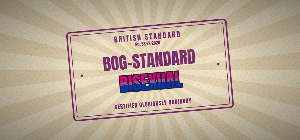 Bog-Standard Bisexual certification stamp mug design — full artwork