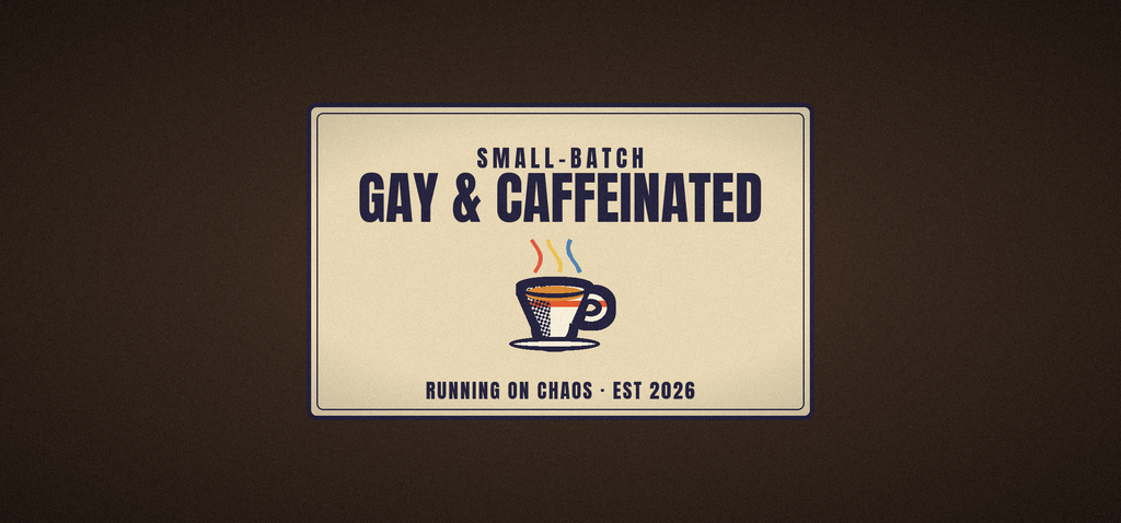 Gay and Caffeinated coffee label mug design — full artwork