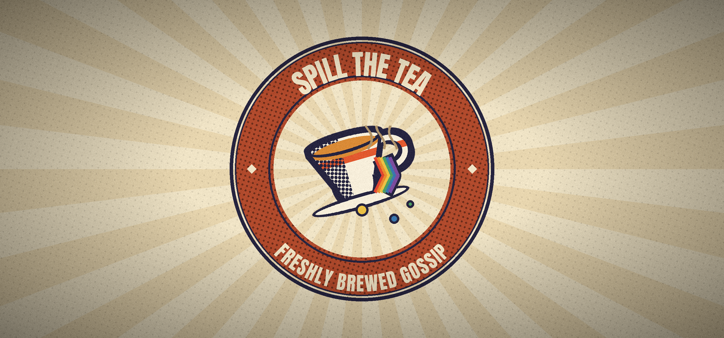Spill the Tea vintage badge mug design — full wrap artwork
