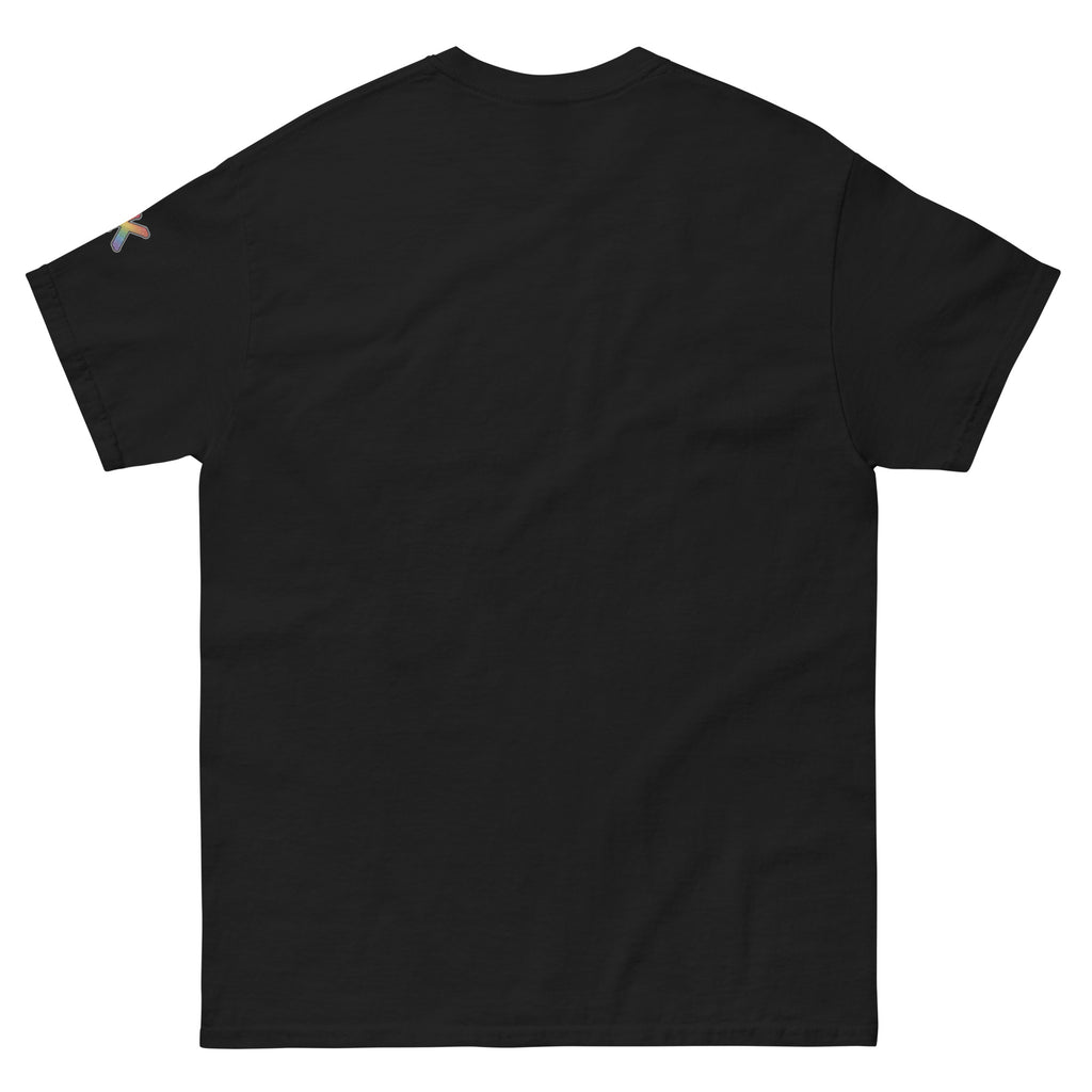 gay pride t-shirt — Big Gay Energy print, black t-shirt back view