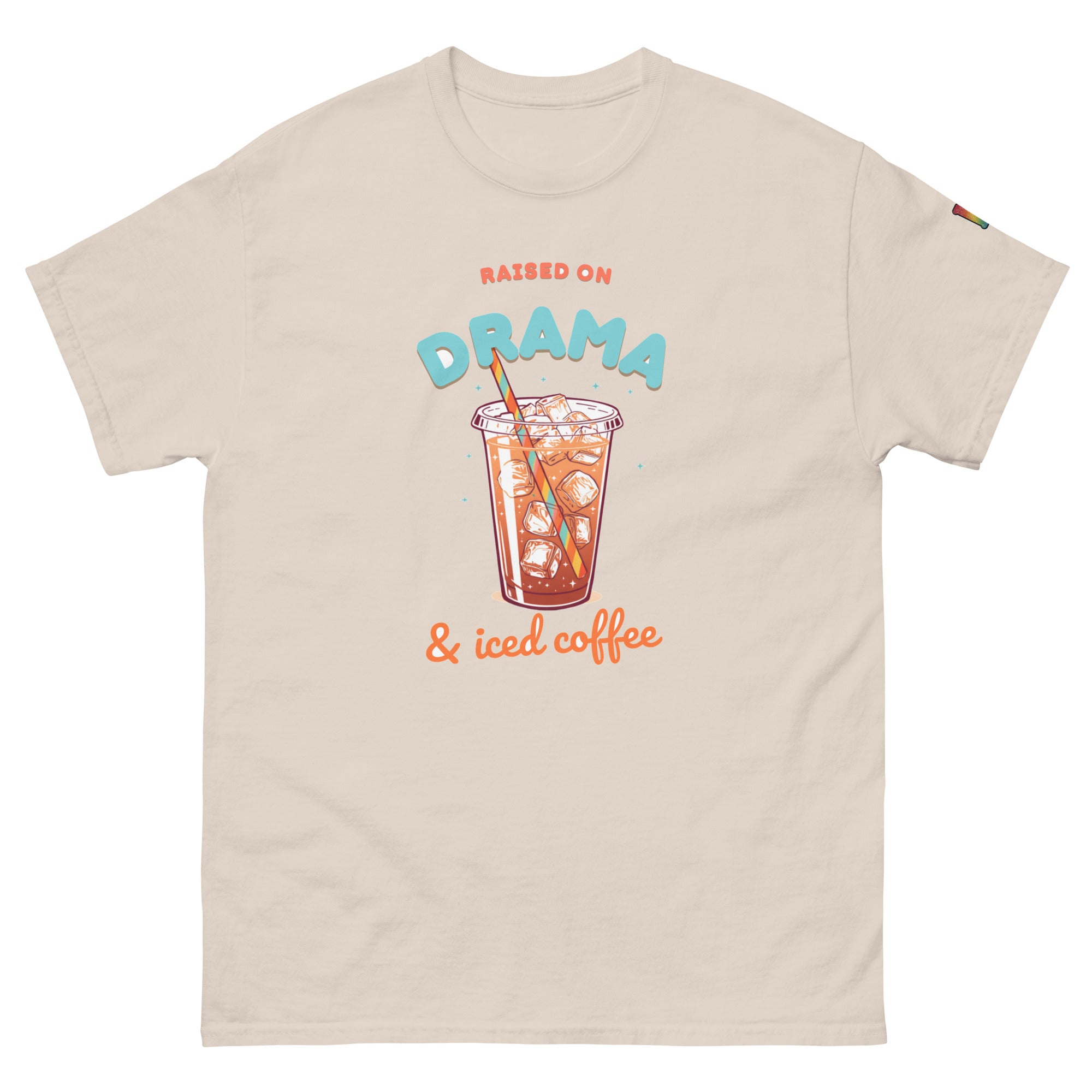 sassy pride t-shirt — Raised on Drama print, natural t-shirt