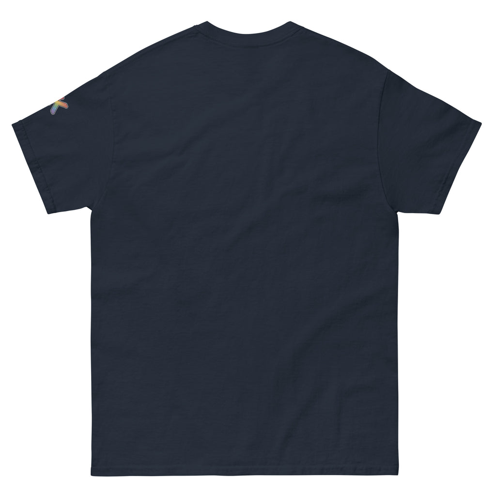 gay pride t-shirt — Big Gay Energy print, navy t-shirt back view