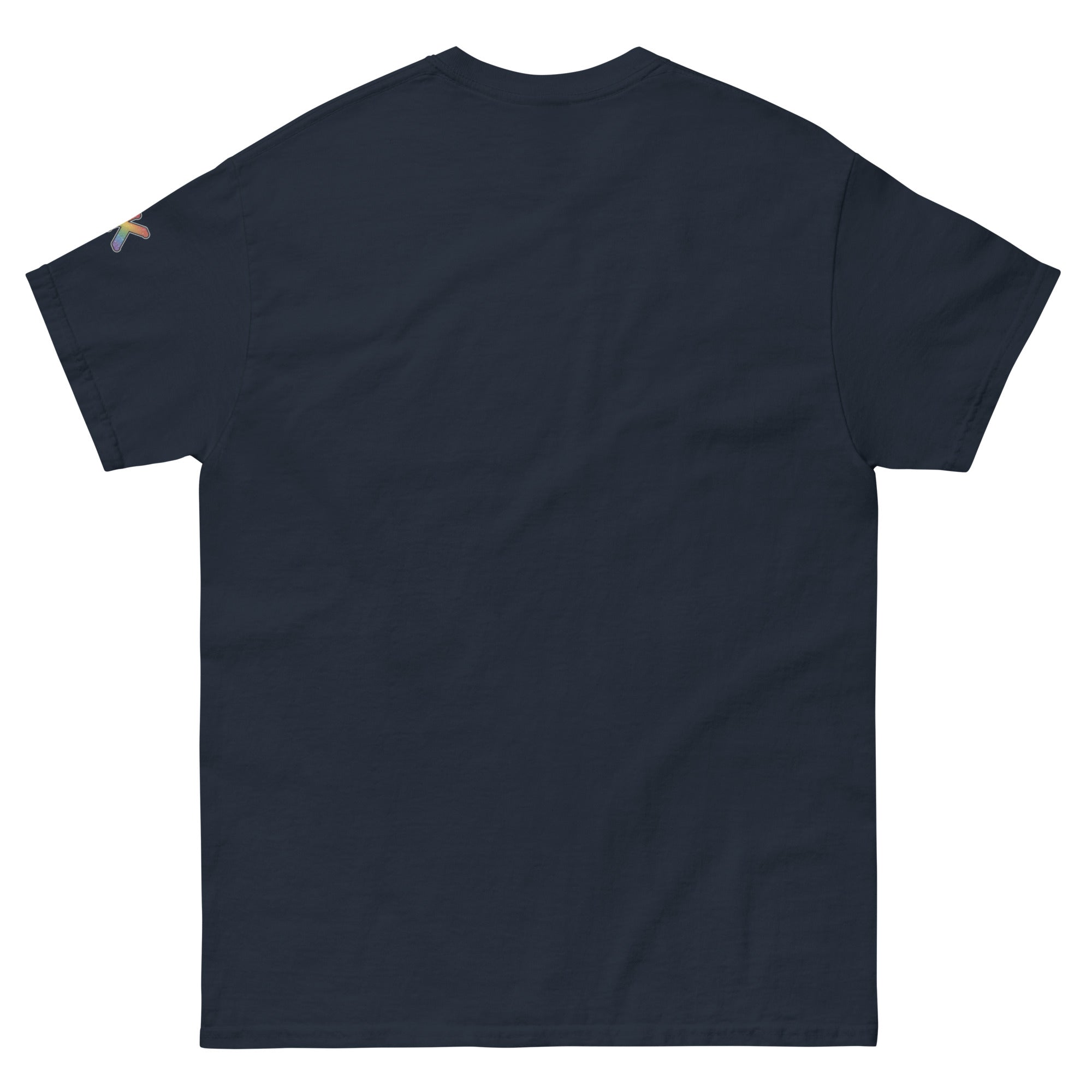 gay pride t-shirt — Big Gay Energy print, navy t-shirt back view