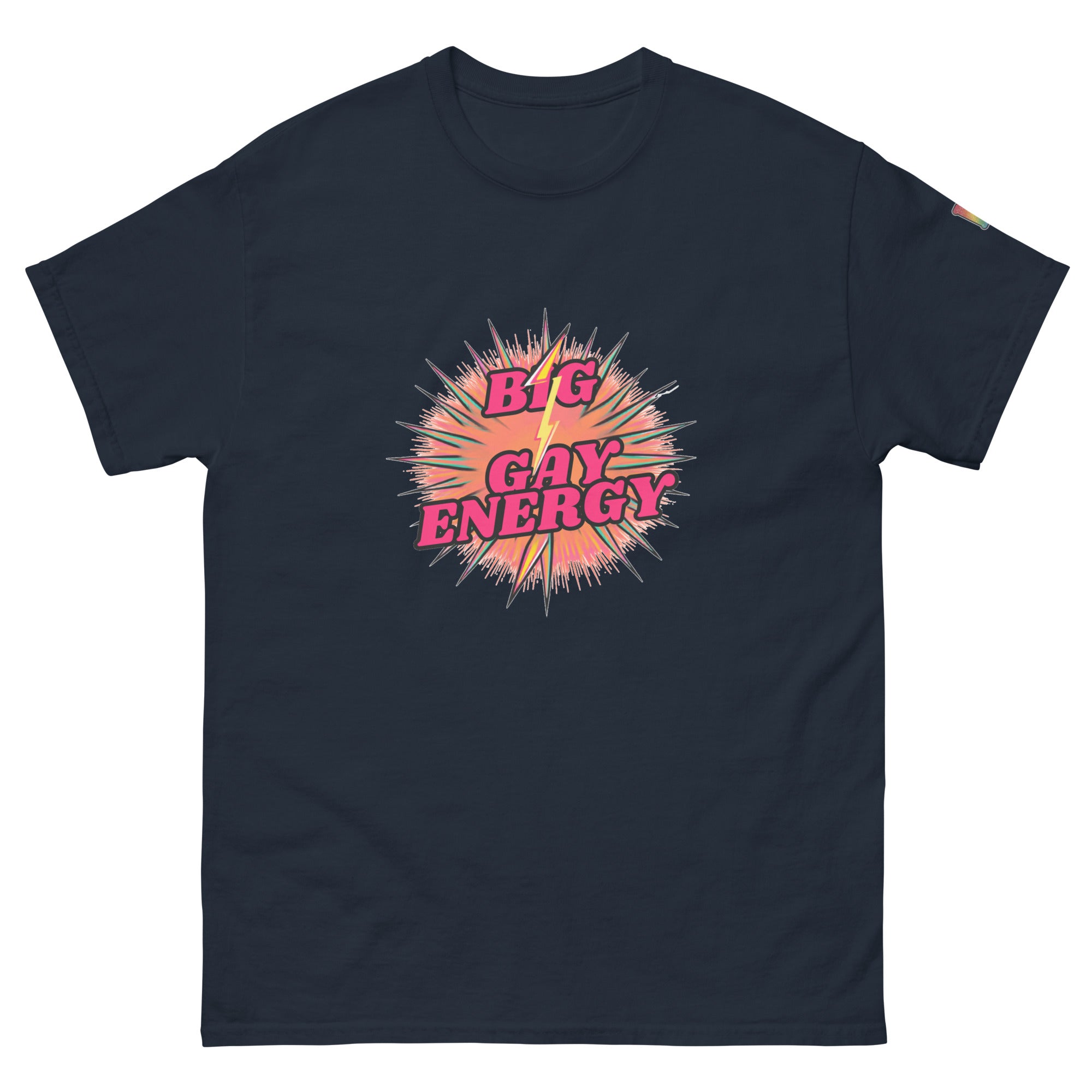 gay pride t-shirt — Big Gay Energy print, navy t-shirt