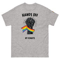 trans pride t-shirt — Hands Off My Rights print, sport grey t-shirt