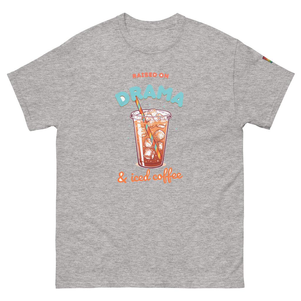 sassy pride t-shirt — Raised on Drama print, sport grey t-shirt