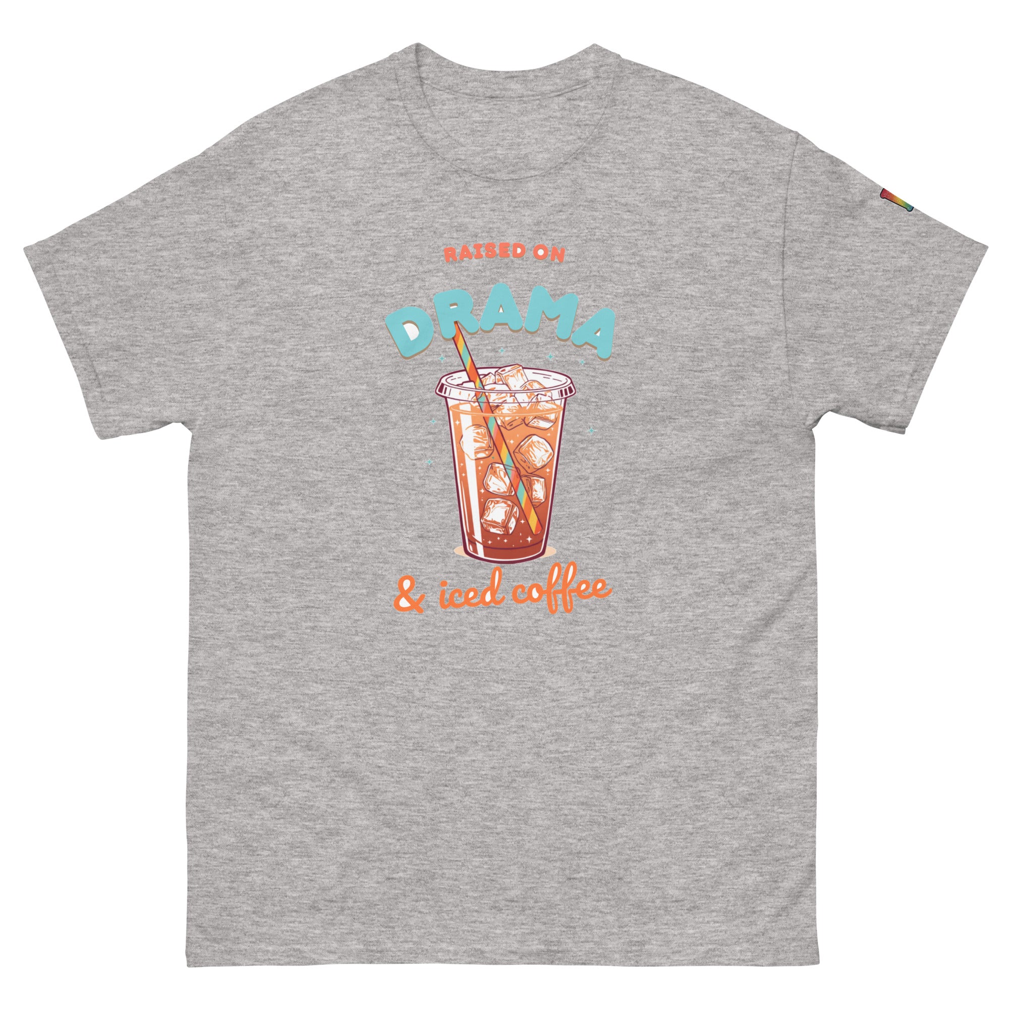 sassy pride t-shirt — Raised on Drama print, sport grey t-shirt