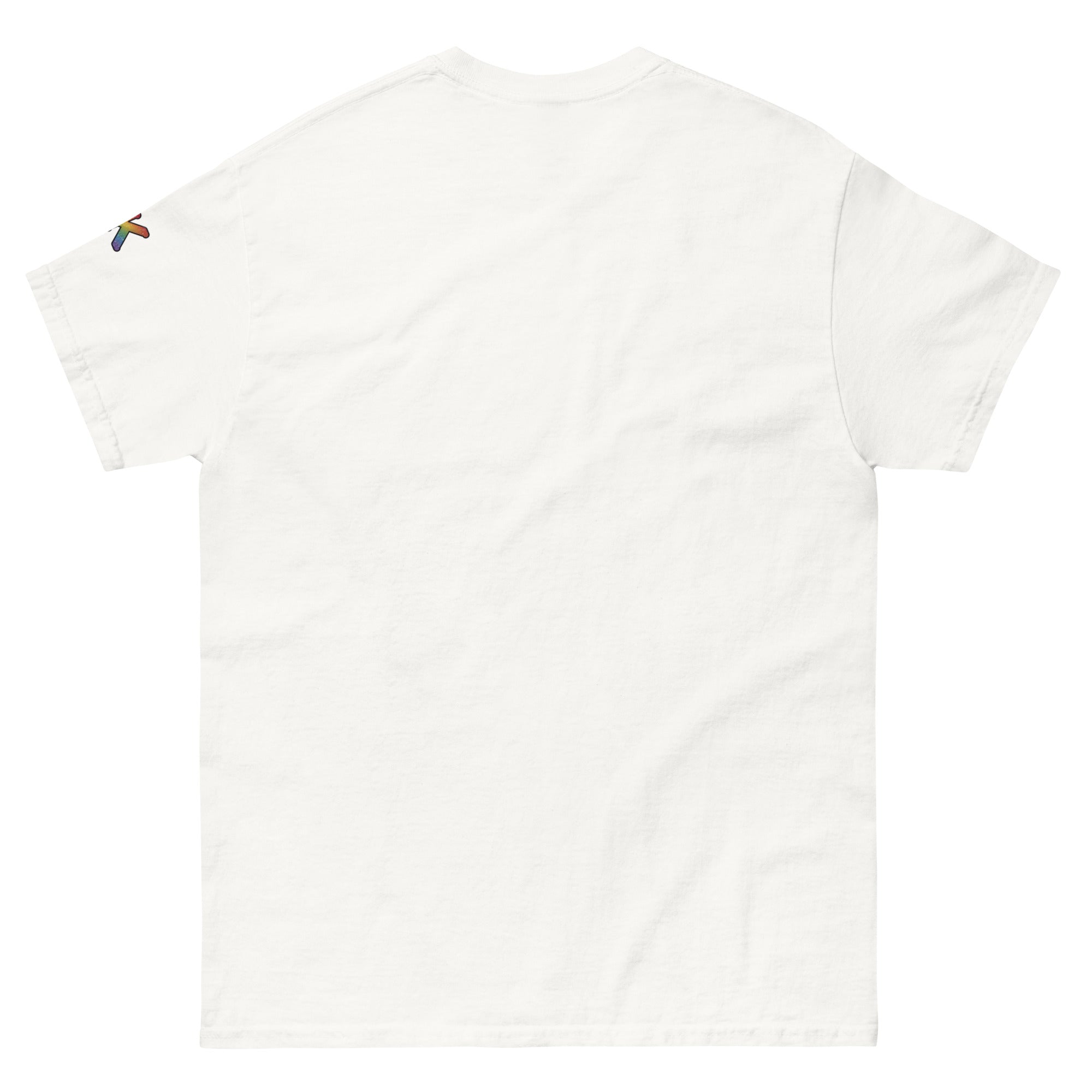 sassy pride t-shirt — Walking Red Flag print, white t-shirt back view