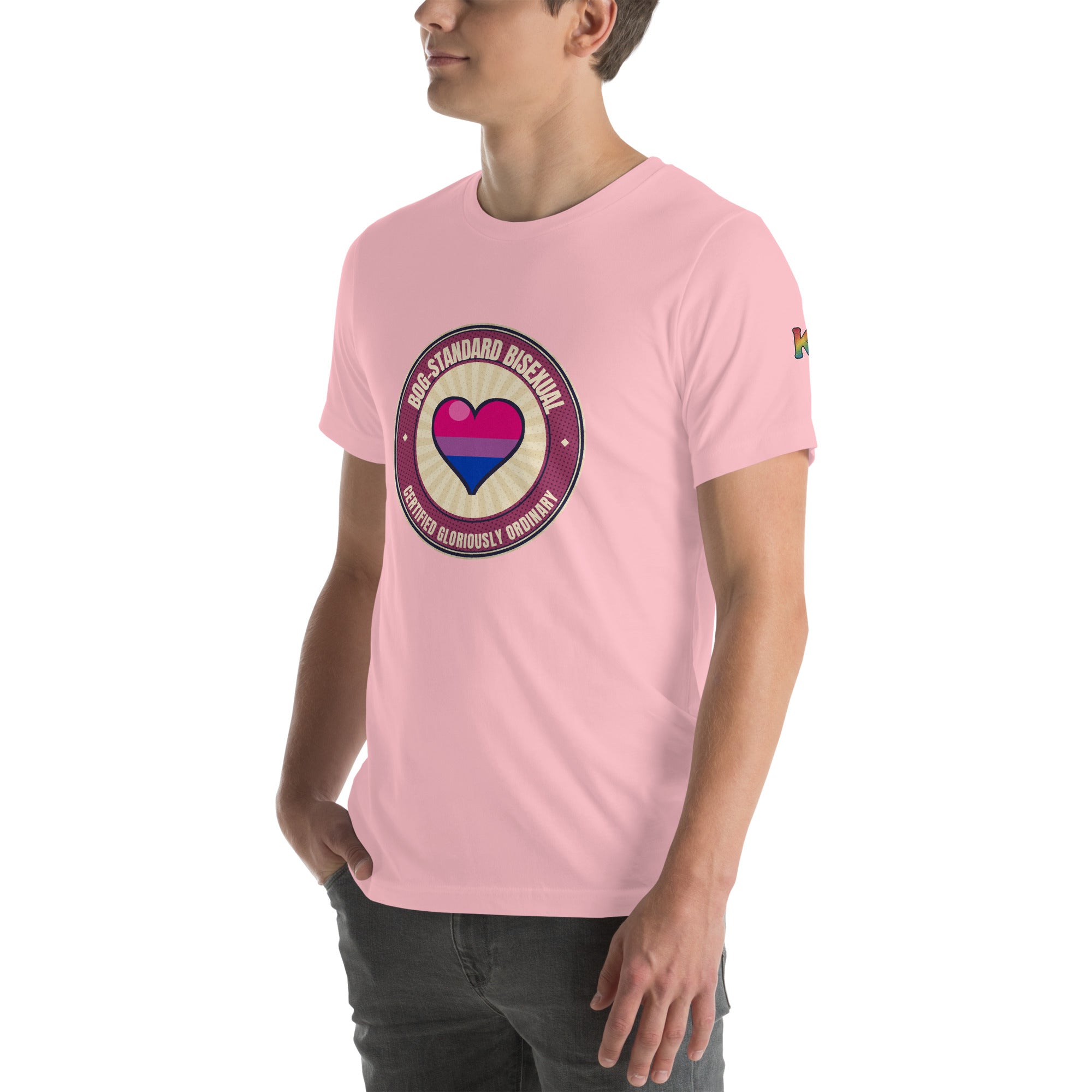 Bog-Standard Bisexual badge t-shirt — bi pride heart tee by KWEEN!
