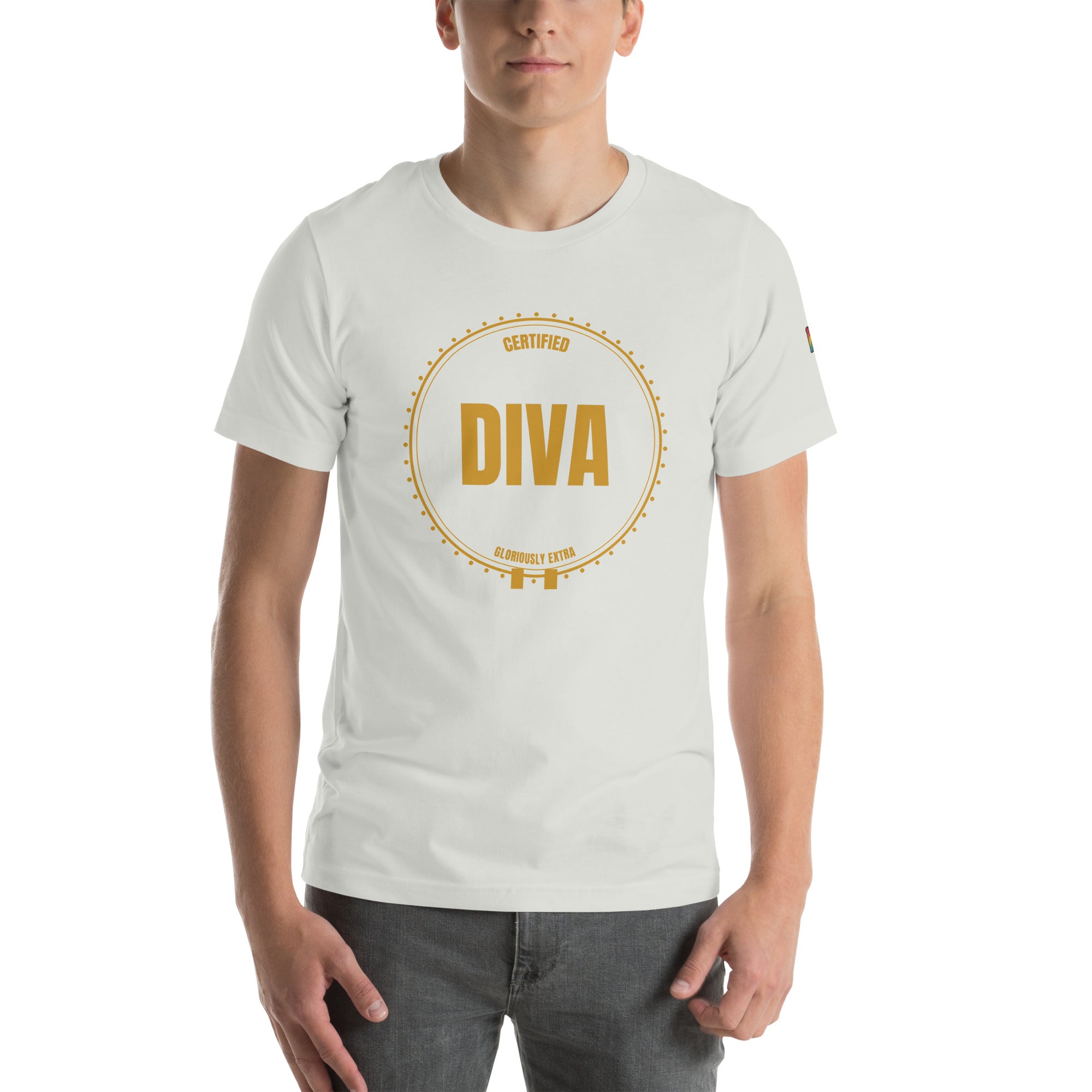 drag pride t-shirt — Certified Diva print, ash grey t-shirt