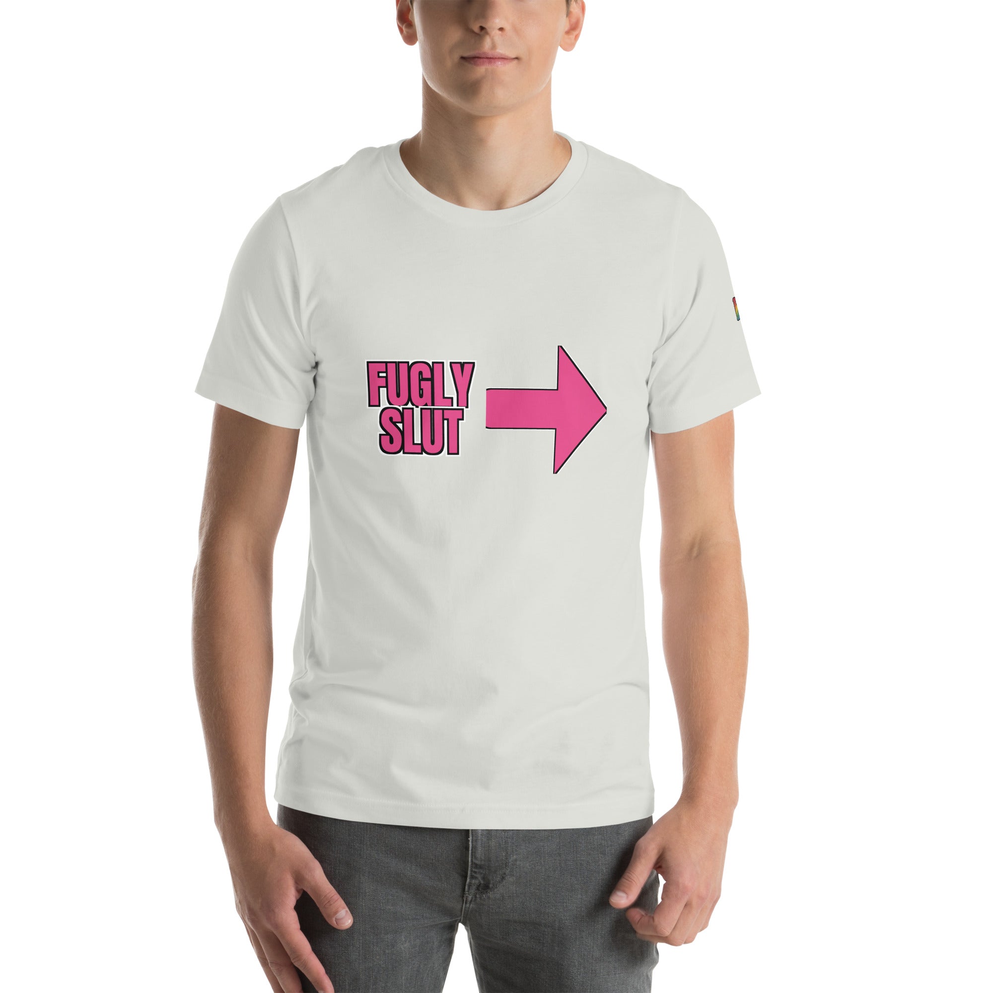 sassy pride t-shirt — Fugly Sl*t Arrow Right print, ash grey t-shirt