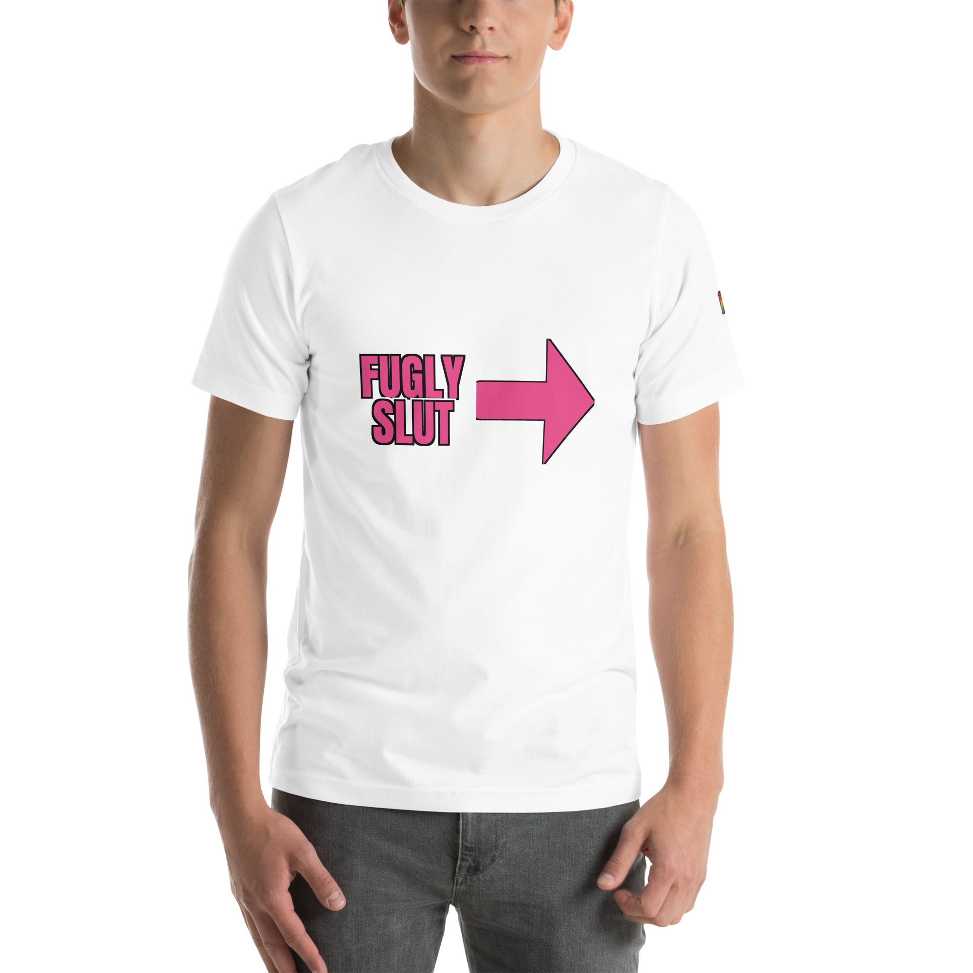 sassy pride t-shirt — Fugly Sl*t Arrow Right print, white t-shirt