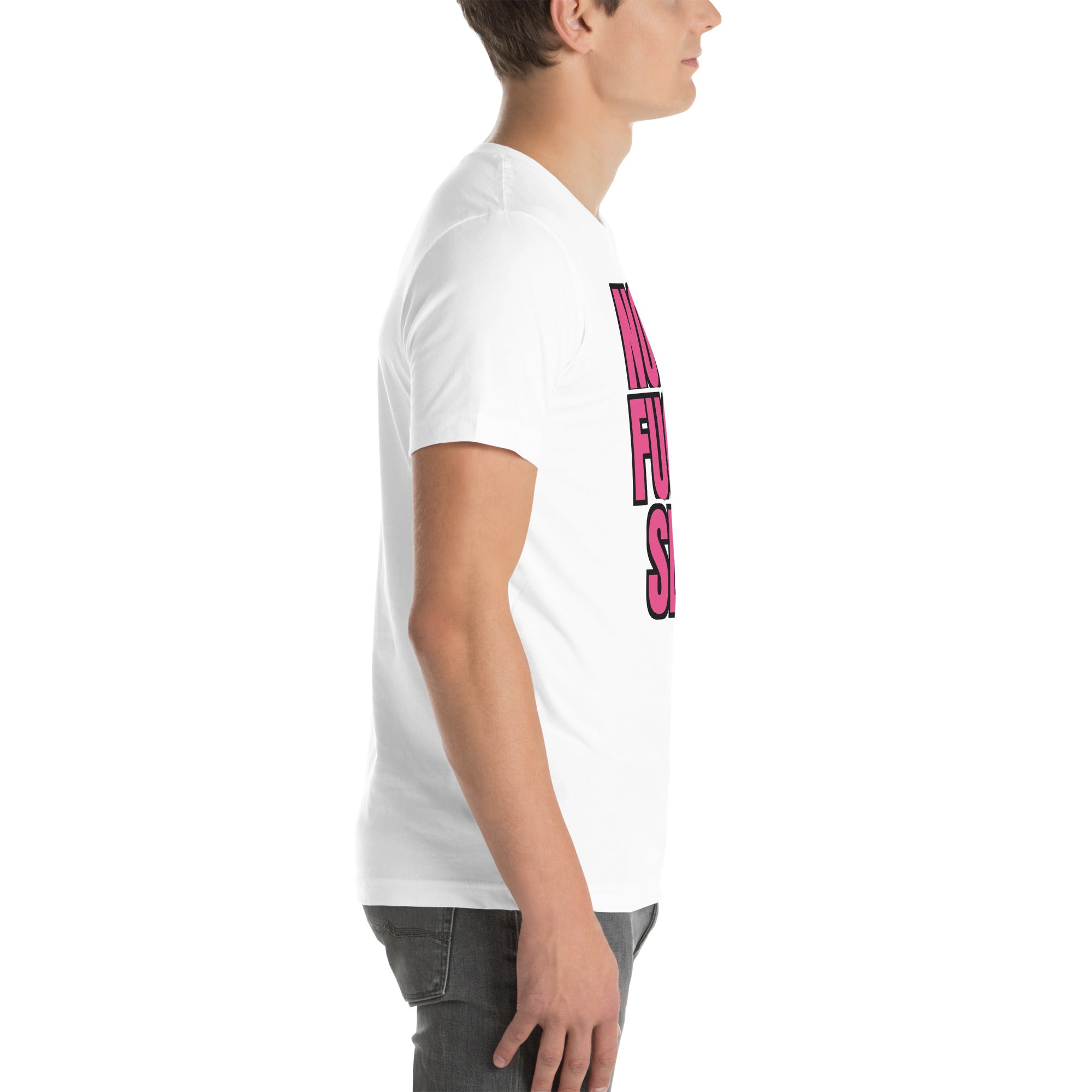 sassy pride t-shirt — Not a Fugly Sl*t print, white t-shirt right side view