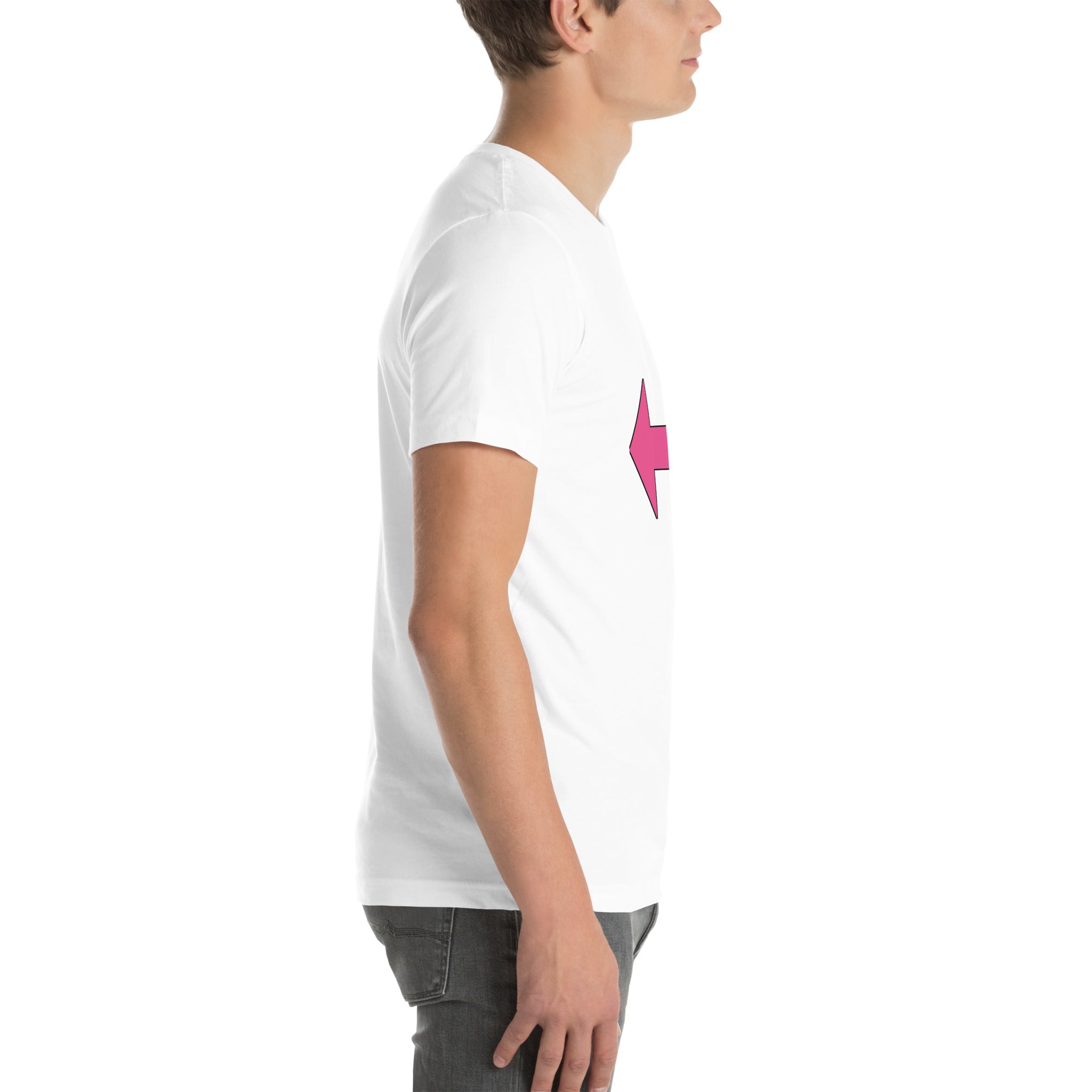 sassy pride t-shirt — Fugly Sl*t Arrow Left print, white t-shirt right side view