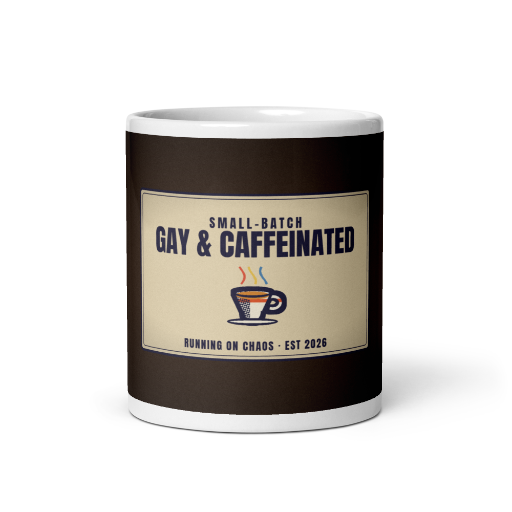 Gay and Caffeinated mug — front view