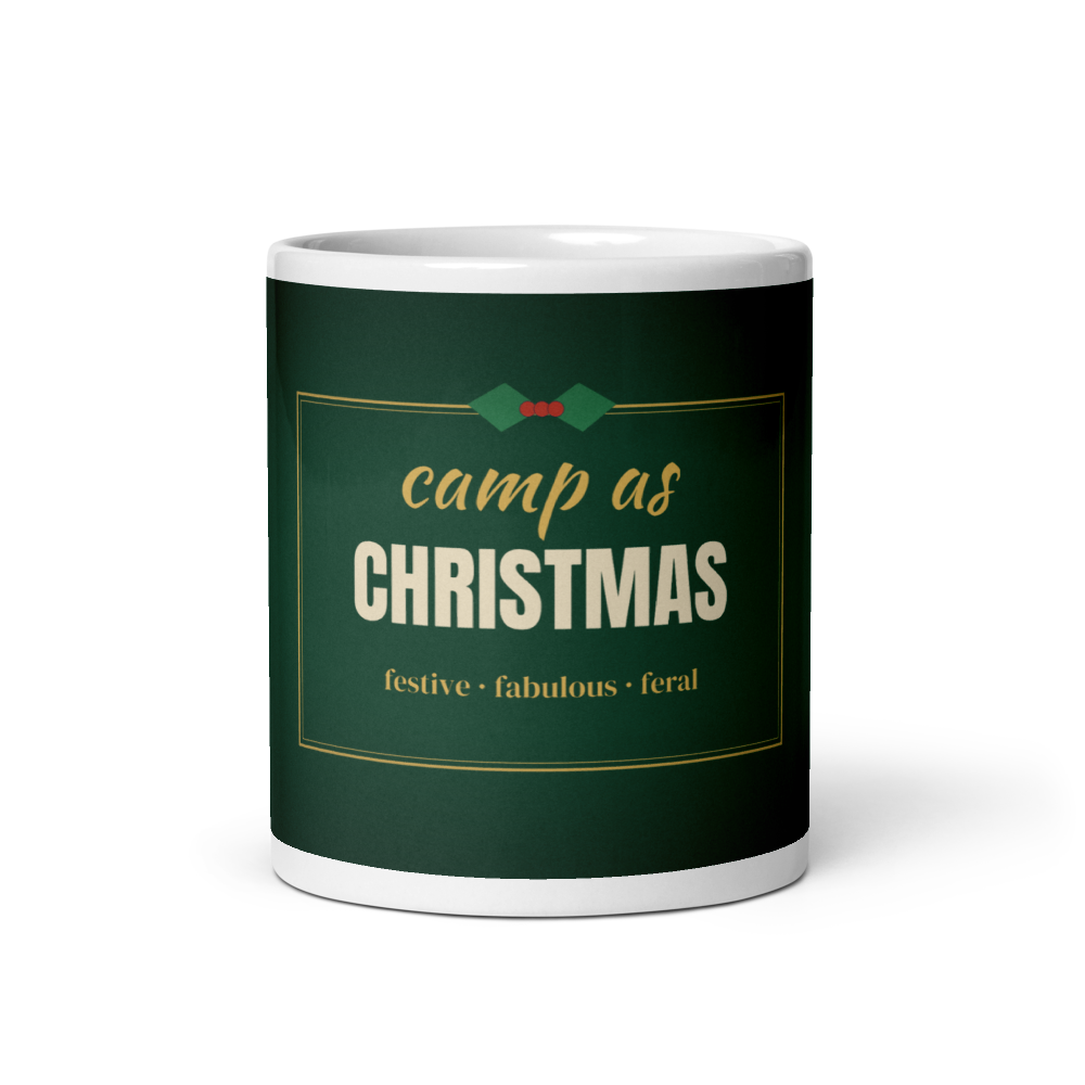 Camp as Christmas mug — front view